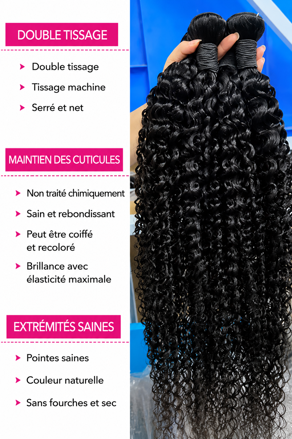 Extensions de Cheveux Humains Bouclés Premium – Volume Naturel